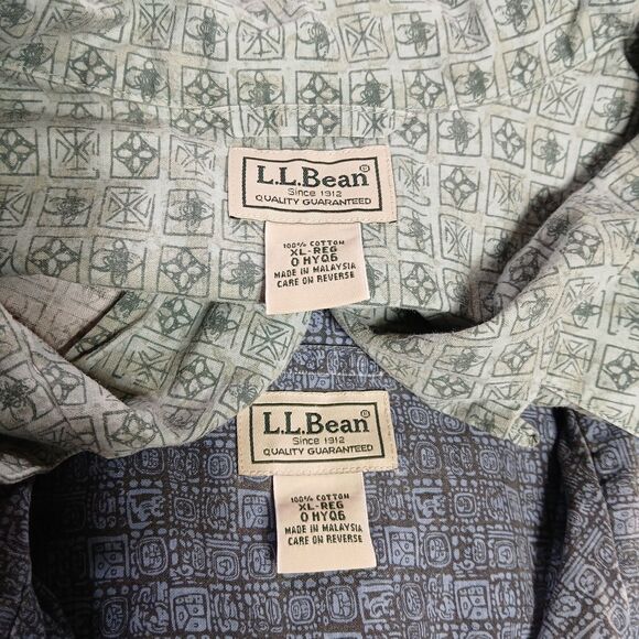 Lot Of 2 LL Bean Shirt Mens XL Loop Collar Bamboo Buttons Camp Aztec Inca Tribal - Picture 2 of 10